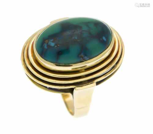 Malachit-Ring GG 585/000 mit einem ovalen Malachit-Cabochon 19 x 12,5 mm, RG 57, 9,5 gMalachite ring