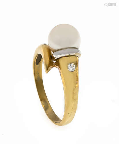 Akoya-Brillant-Ring GG 585/000 mit einer Akoya-Perle 8,8 mm und einem Brillanten 0,05 ctl.get.W/