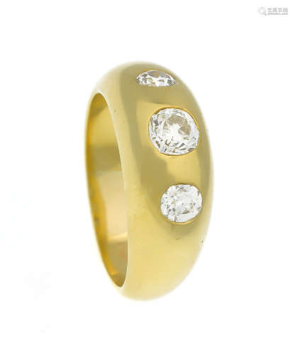 Altschliff-Diamant-Ring GG 750/000 mit 3 Altschliff-Diamanten, zus. 2,0 ct G-H/lupenrein,RG 70, 20,