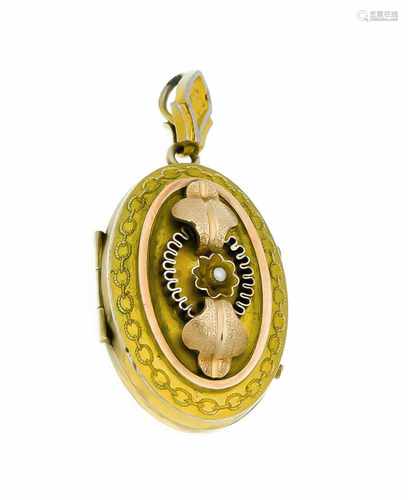 Schaumgold-Medaillon mit Orientperle, L. 52 mm, 15,0 gFoam gold medallion with oriental pearl, L. 52