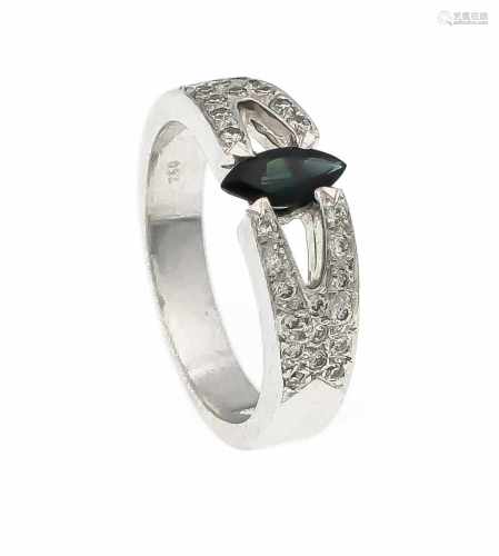 Saphir-Brillant-Ring WG 750/000 Goldschmiedehandarbeit mit einem navetteförmig fac. Saphir0,48 ct in