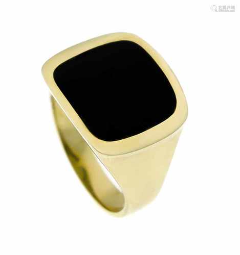 Onyx-Ring GG 585/000 mit einer Onyxplatte 15 x 14 mm, RG 62, 9,1 gOnyx ring GG 585/000 with an