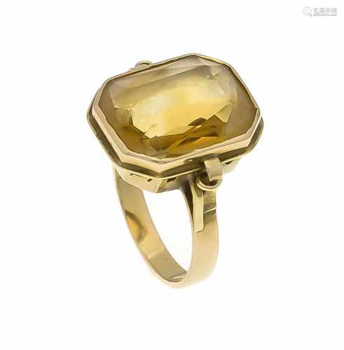 Citrin-Ring GG 585/000 mit einem im Scherenschliff fac. Citrin 16 x 13 mm, RG 58, 7,1 gCitrine