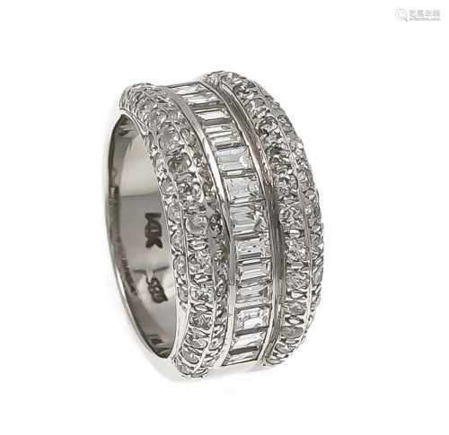 Brillant-Ring WG 585/000 mit 70 Brillanten und Diamantbaguettes, zus. 1,4 ct W/SI-PI, RG54, 9,5