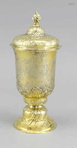 Rokoko-Deckelpokal, Frankreich, um 1770, Pächterstempel JA mit Krone für Julien Alaterre(1768-74),