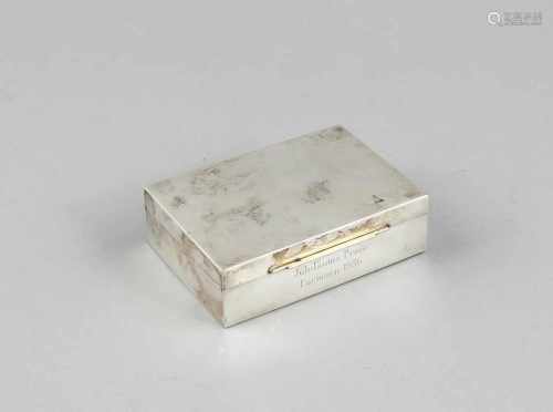 Rechteckige Zigarettendose, 20 Jh., Silber 830/000, glatte Form, scharnierter Klappdeckel,