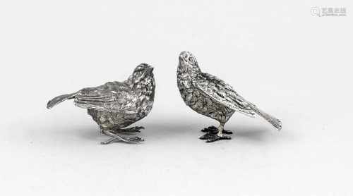 Paar Vögel, 20. Jh., Silber 800/000 bzw. geprüft, L. bis 8,5 cmPair of birds, 20th century, silver