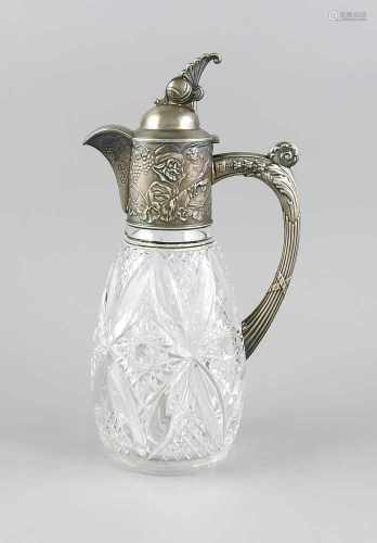 Karaffe mit Silbermontage, punziert Russland, um 1900, MZ: MT, Silber 84 zolotniki(875/000),