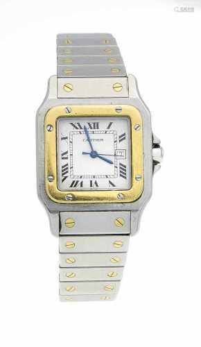 Cartier Herrenuhr Automatic, medium size, Santos, Stahl/ Gold Gehäuse und Band,Saphirglas, weißes