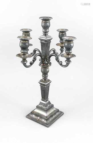 Fünfflammige Girandole, Niederlande, um 1900, Silber 934/000, quadratischer, getreppterStand,