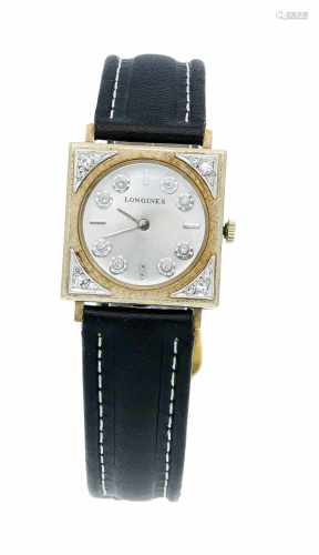 Longines Armbanduhr 10 kt. goldfilled, Handaufzug Kal. 528, Uhrwerk läuft, versilbertesZifferblatt
