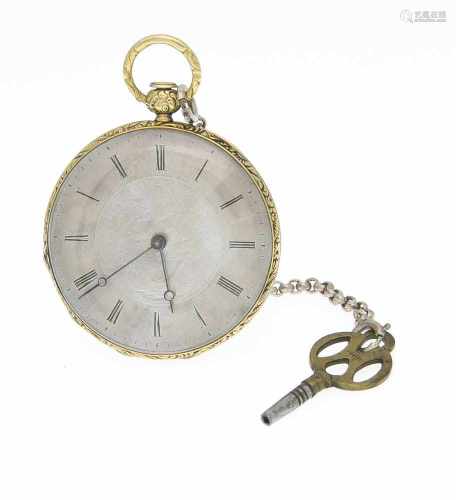 Savonette-Taschenuhr, vergoldet, mit Zylinderhemmung, läuft nicht, guillochiertes,versilbertes