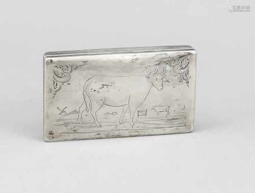 Rechteckige Deckeldose, Niederlande, um 1820, Silber punziert, Gavurdekor, gerade