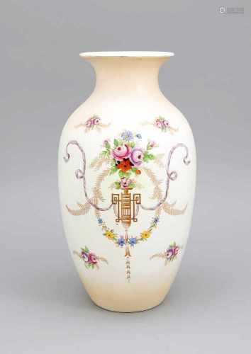 Jugendstil-Vase, Ducal, Crown Ware, Bristol, England, um 1900, Balusterform, polychrombemalt, H.
