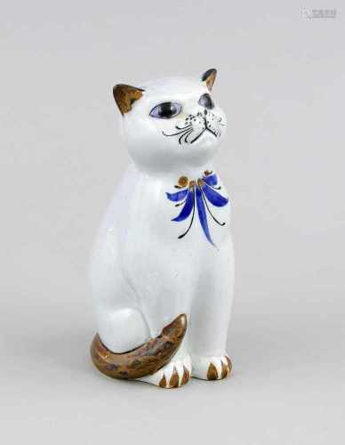 Sitzende Katze, Tonala Sal, Mexiko, 21. Jh., Keramik, farbig staffiert, H. 16 cmA seated cat, Tonala