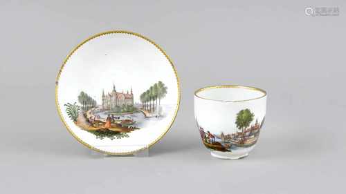 Tasse mit UT, Meissen, Marke 1740-1780, 1. W., feine polychrome Malerei mit Landschaftenund