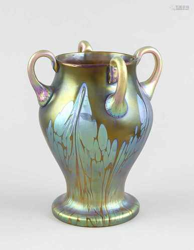 Jugendstil-Henkelvase, Frankreich, um 1900, Johann Loetz Witwe, Klostermühle, runderStand, Korpus