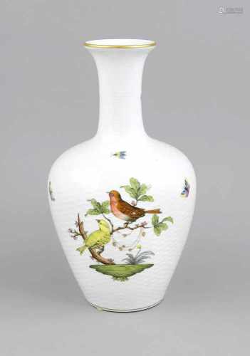 Vase, Herend, Marke nach 1967, Dekor Rothschild, Vogel- und Insektenmalerei,