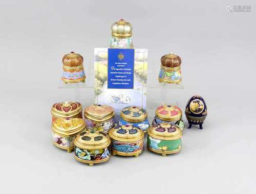 Sammlung von 11 Musik-Schatullen nach Originalentwürfen des Hauses Fabergé, Franklin Mint,Ende 20.