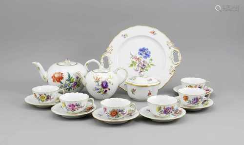 Tee-Service für 6 Personen, 16-tlg., Meissen, Marke 1924-34, Deputat, Form NeuerAusschnitt,