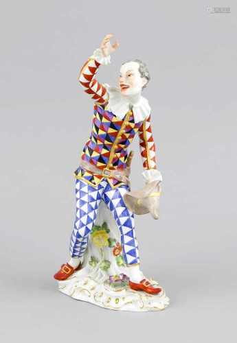 Harlekin mit Hut, Meissen, Marke nach 1934, 1. W., Entwurf Johann Joachim Kaendler(Arnsdorf 1706 -