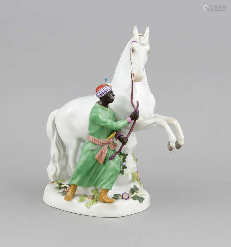 Pferdebändiger, Meissen, Pfeifferzeit 1924-34, Entwurf: Kändler 1748, polychrom bemalterSockel,