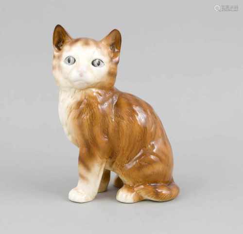 Sitzende Katze, Melba Ware England, 20. Jh., Keramik, braun staffiert, H. 20 cmA seated cat, Melba
