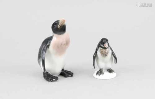 Zwei Pinguine, Rosenthal, Selb, Marken nach 1957, stehender Pinguin, Entwurf KarlHimmelstoss, u.