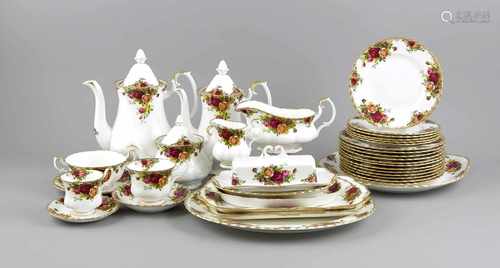 Resteservice, 64-tlg., Royal Albert, England, 20. Jh., Bone China, Dekor Old CountryRoses, farbig,