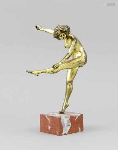 Anonymer Bildhauer um 1920, nackte Ausdruckstänzerin des Art-déco, goldfarben patinierteBronze auf
