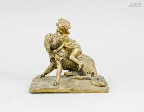 Unidentifizierter, frz. Bildhauer des frühen 19. Jhs., Knabe auf einem Hund reitend,vergoldete