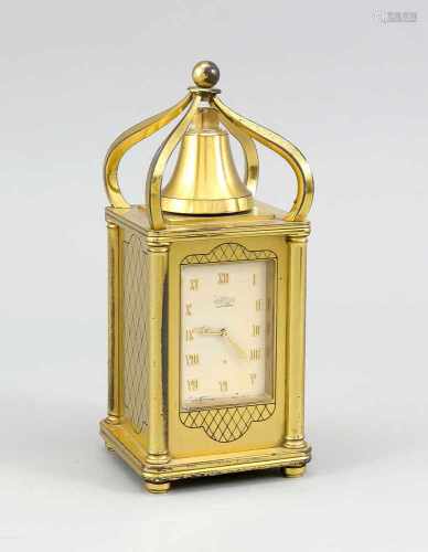Reisewecker Angelus Carillon, vergoldete Türmchenuhr, 8-Tagewerk mit Schlagwerk aufGlocke,