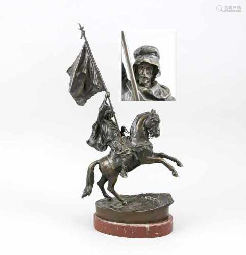 Anonymer Bildhauer des 19. Jh., Araber auf steigendem Pferd eine Fahne schwenkend,qualitätvolle,