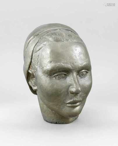 Bildhauer 1. H. 20. Jh., Büste eines Holländermädchens, Blei (?) mit Gips gefüllt,seitlich