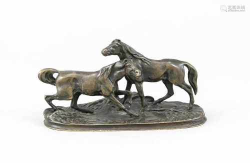 Pierre-Jules Mène (1810-1879), bedeutender frz. Tierbildhauer, kleine Pferdegruppe aufoblonger