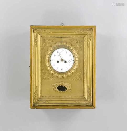 Bilderrahmen-Uhr, 1.H. 19.Jh., innere Platte gerissen, seitl. mit floraler Bemalung aufweißem Grund,