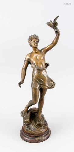 L. Guillemin, frz. Bildhauer des Art Nouveau, allegorische Figur eines Jünglings,goldfarben
