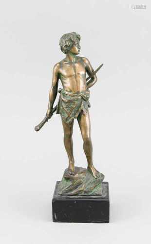 Jeremias Christensen (1859-1908), Berliner Bildhauer, 'Knabe vom Berge', Bronze mitbrauner Patina,