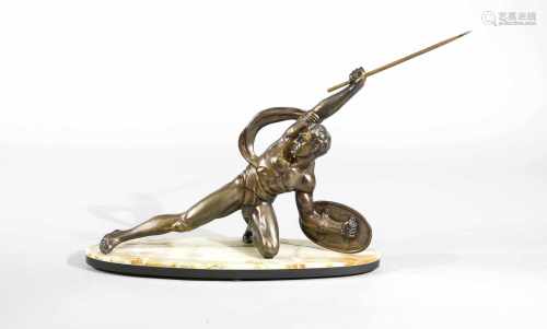 Salvatore Melani (1902-1934), italienischer Bildhauer des Art déco, kniender Krieger mitSchild und