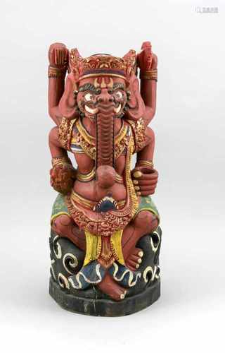 Ganesha als Kris-Halter, Indonesien, Anf. 20. Jh., Holz, geschnitzt, farbig gefasst, part.