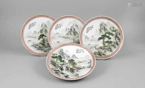 4 Teller mit Landschaften, China 20. Jh., Ø 23,5 cm4 plates with landscapes, China, 20th cent., Ø