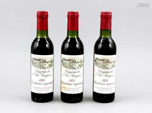 3 Flaschen Domaine de L'ile Margaux 1976, Bordeaux Superieur, Mis en bouteille au chateau,