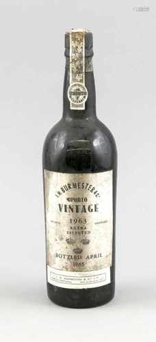 Flasche Porto, Jahrgang 1963, J. W. Burmester, Oporto Vintage, extra selected, (BottledApril 1965)