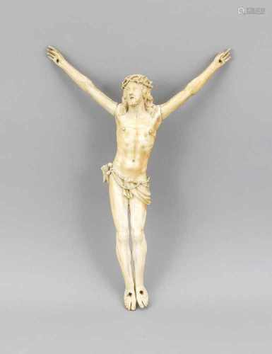 Corpus Christi, 19. Jh. Elfenbeinschnitzerei. Mit Dornenkrone, Löchern in Füßen und Händen(