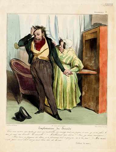 Honoré Daumier (1808-1879), Konvolut von 4 Karikaturen, handkolorierte Lithographien beiAubert,