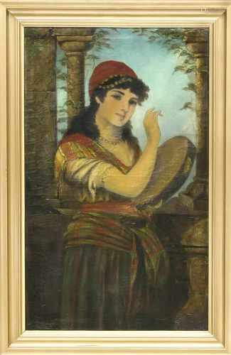 R. Magliana, ital. Maler Ende 19. Jh., hübsche Tambourinspielerin an einer von Säulenflankierten