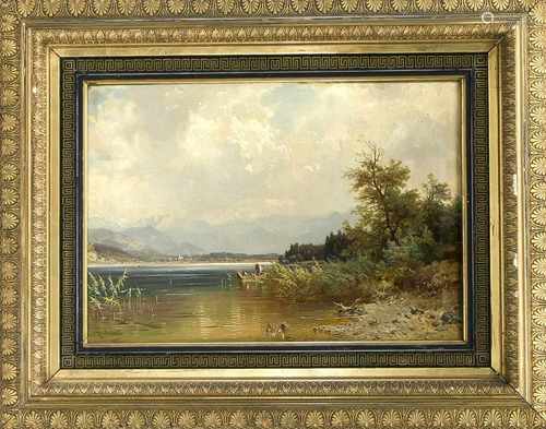 Ludwig Sckell (1833-1912), der Starnberger See mit Panoramablick auf die Alpen, imHintergrund