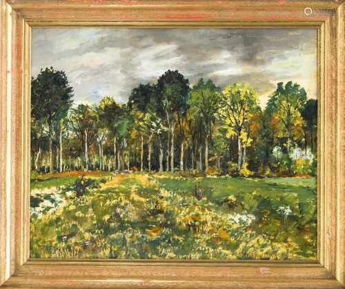 Wilhelm Hans Braun (1873-1938), Wiese vor einem Laubwald, Öl/Malkarton, u. re. sign.,verso auf