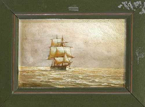 Alfred Jensen (1859-1935), zwei Miniaturen des Hamburger Marinemalers mit Großseglern aufhoher