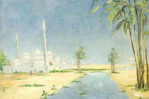 Sig. Ressel, Orientalist 1. H. 20. Jh., Moschee in einer Wüstenlandschaft, Öl auf Lwd., u.re.
